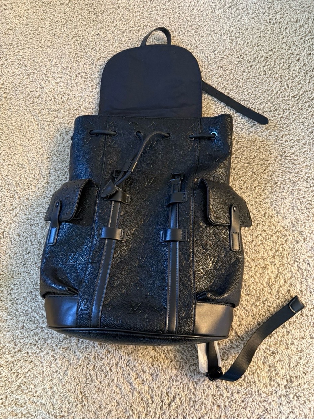 Louis Vuitton Black Embossed Monogram Drawstring Backpack
